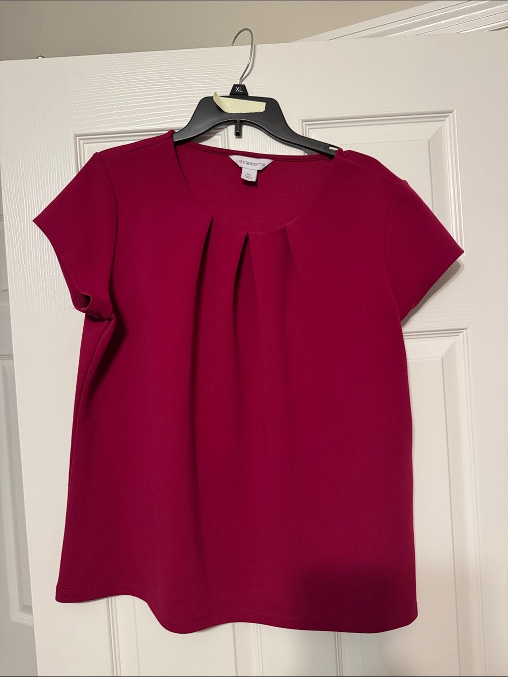 Liz Claiborne Women's Deep Magenta Pleated Short-Sleeve Blouse